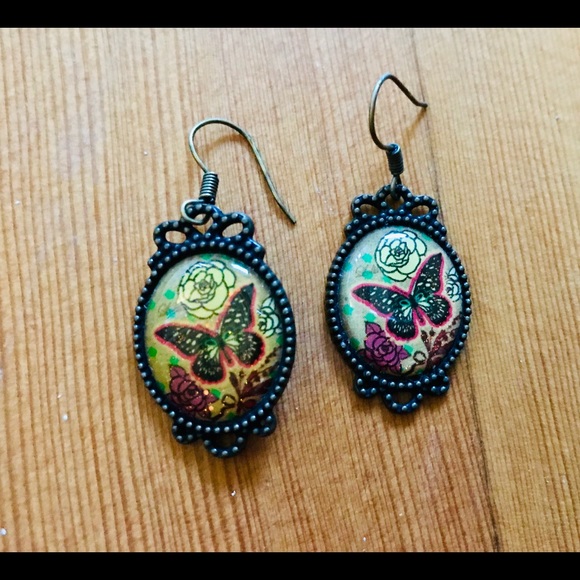 Butterfly rose bronze brown earrings - Picture 5 of 5